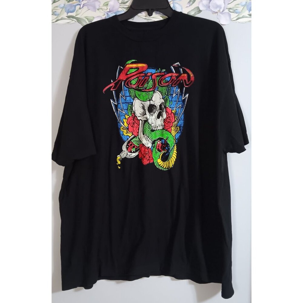 Poison 2XL Black Metal 80s Hair Music Retro Skull Snake Band T-Shirt Top